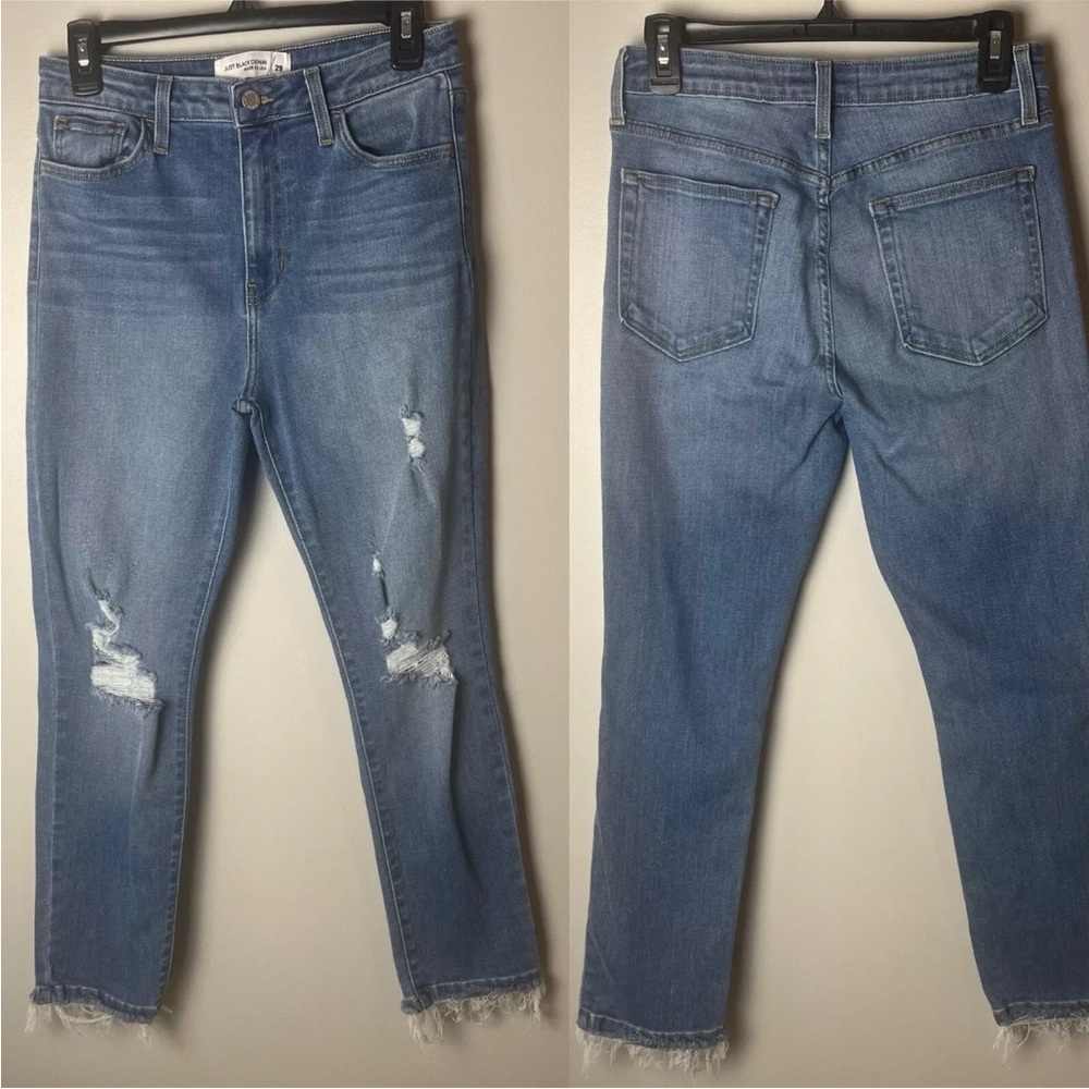 Just Black Denim Jeans Size 29 Cropped Raw Hem Distressed Made in USA Pockets